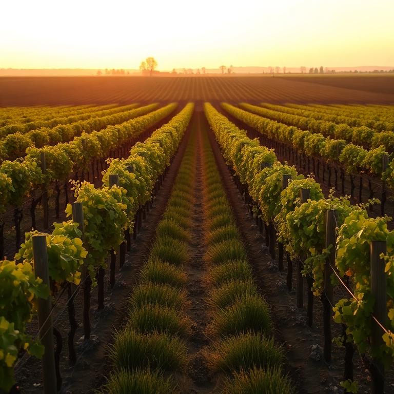 Rows of vines at golden hour