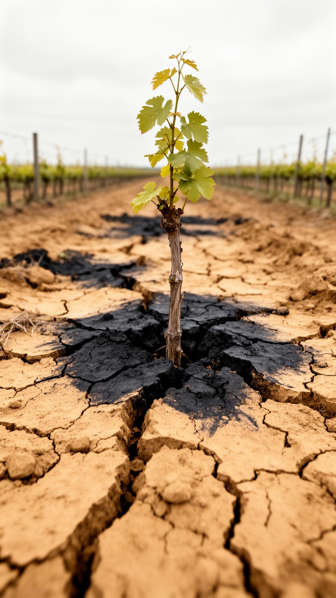 A young vine in cracked clay